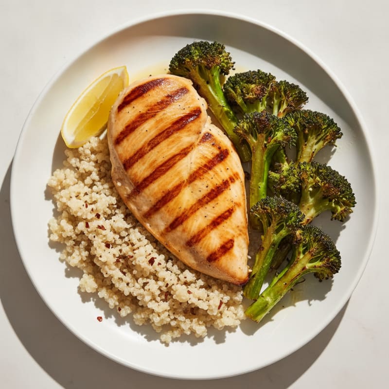 Grilled Chicken Breast with Quinoa and Roasted Broccoli