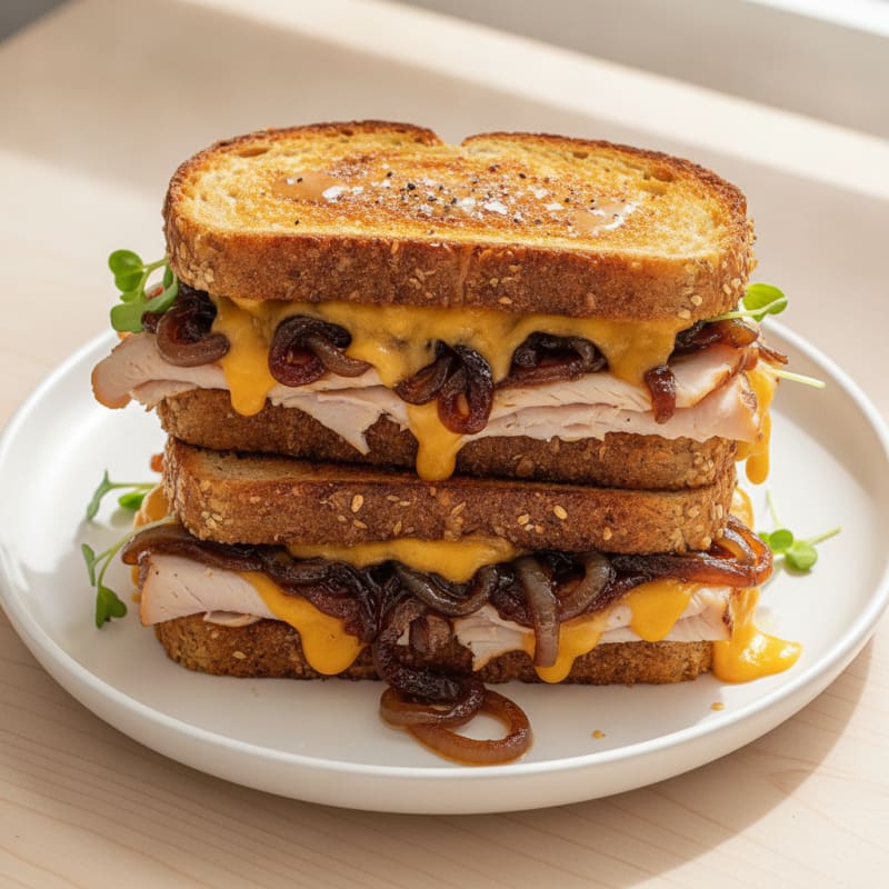 Triple-Decker Grilled Cheese with Caramelized Onions