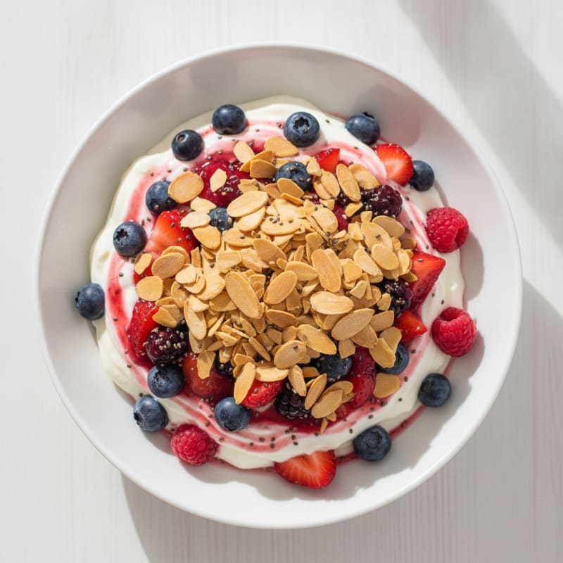 Greek Yogurt Protein Parfait with Mixed Berries and Almonds