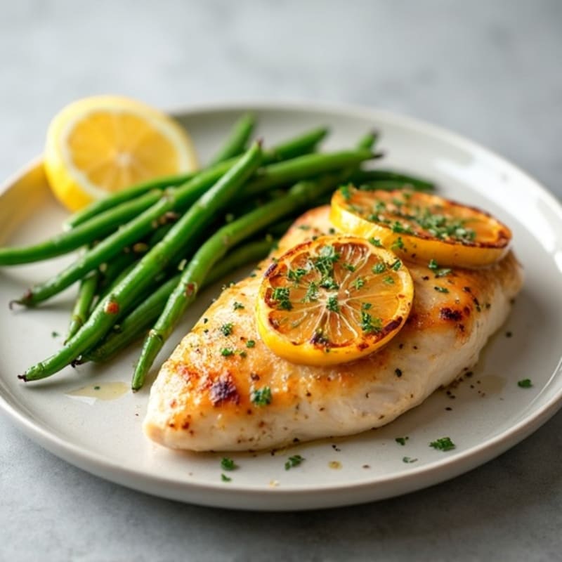 Lemon-Garlic Roasted Chicken with Crispy Green Beans