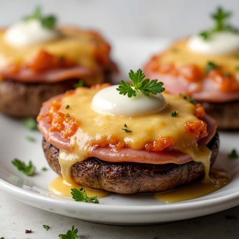 Baked Portobello Mushrooms Stuffed with Savory Ham and Melted Swiss