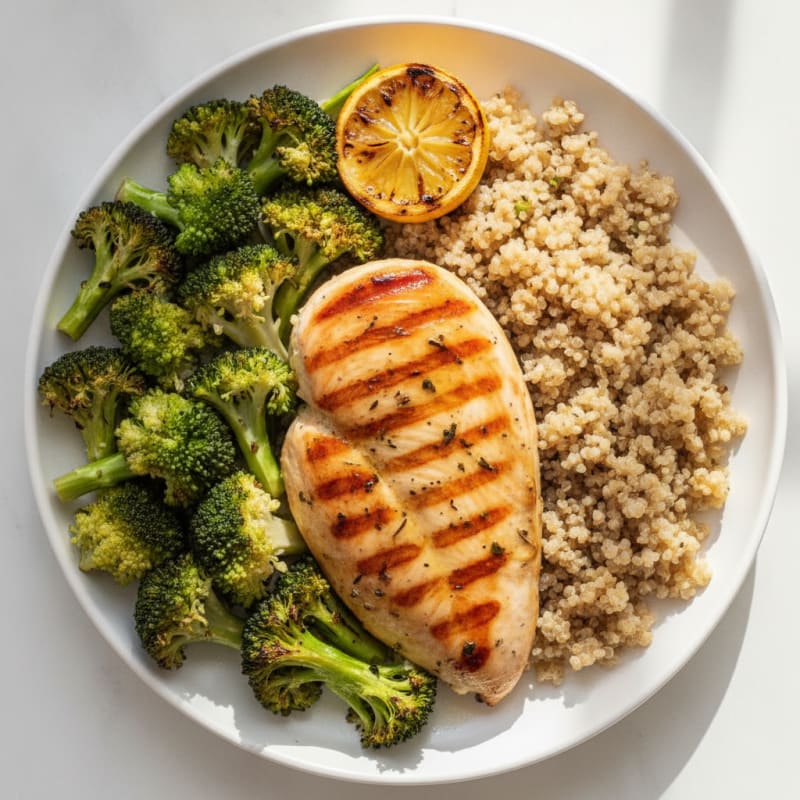 Grilled Chicken Breast with Roasted Broccoli and Quinoa