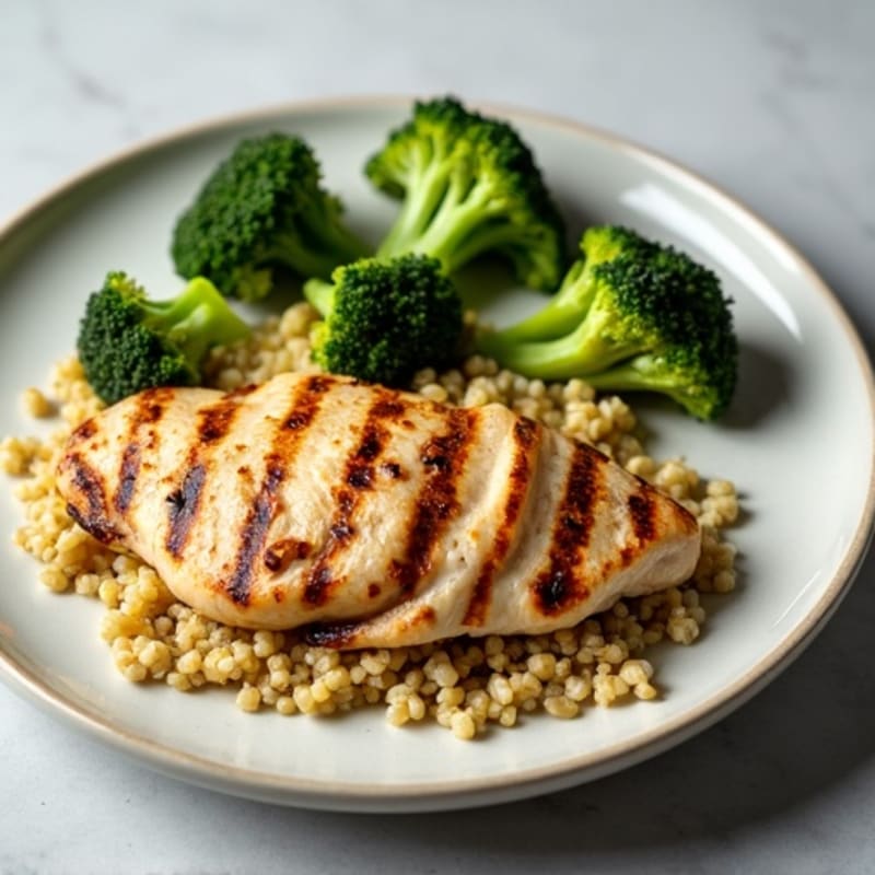 Grilled Chicken Breast with Quinoa and Roasted Broccoli