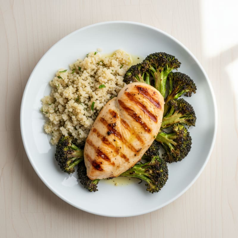Grilled Chicken Breast with Quinoa and Roasted Broccoli