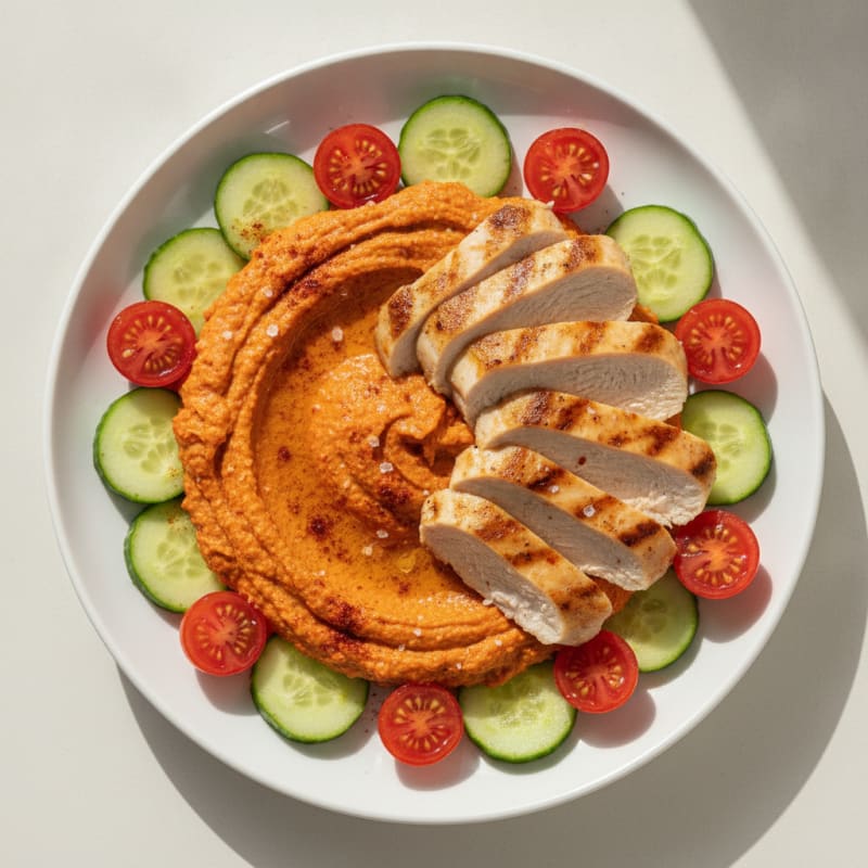 Roasted Red Pepper Hummus with Grilled Chicken