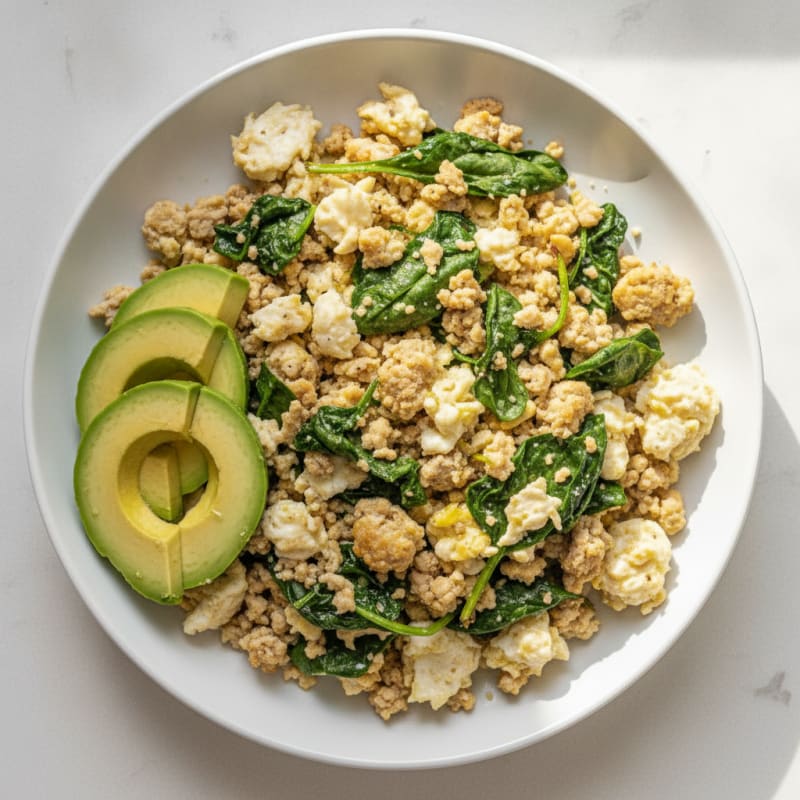 Egg White Scramble with Sautéed Turkey and Spinach