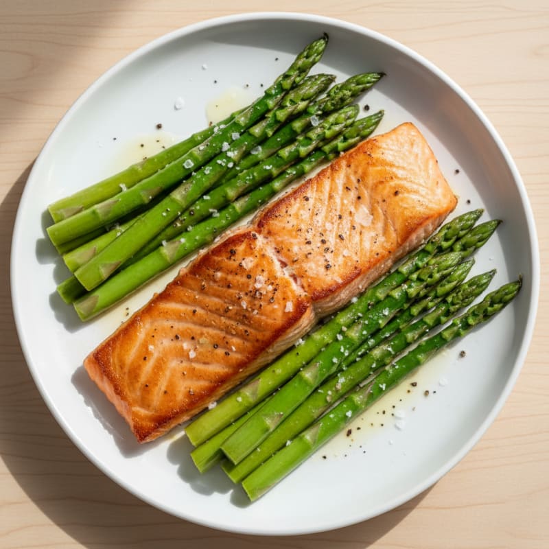 Seared Salmon Fillet with Steamed Asparagus