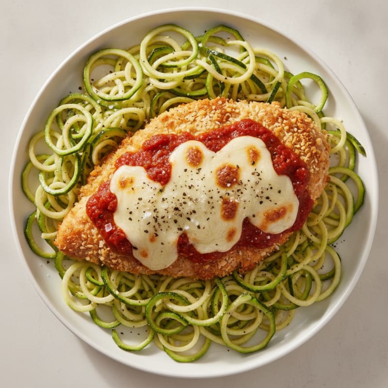 Crispy Chicken Parmesan with Zucchini Noodles