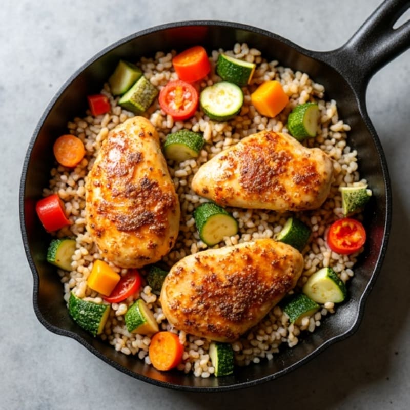 Chicken and Crispy Vegetable Brown Rice Skillet