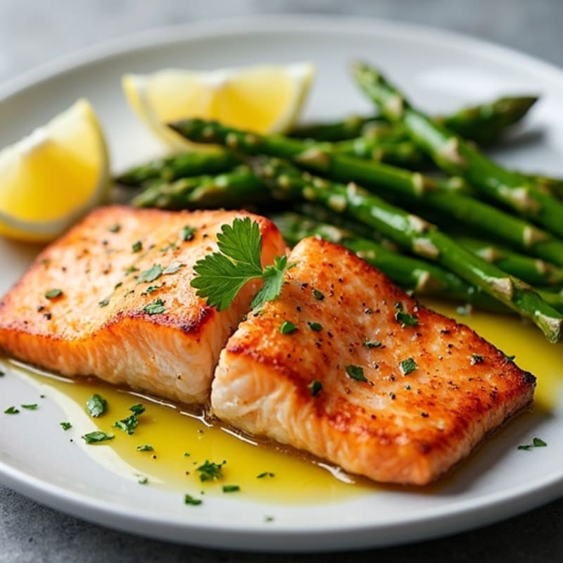 Crispy Pan-Seared Salmon with Lemon-Herb Roasted Asparagus
