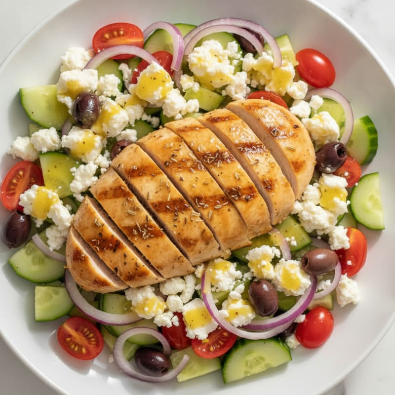 Feta and Olive Greek Salad with Grilled Herb Chicken