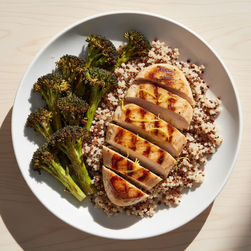 Grilled Chicken Breast with Quinoa and Roasted Broccoli