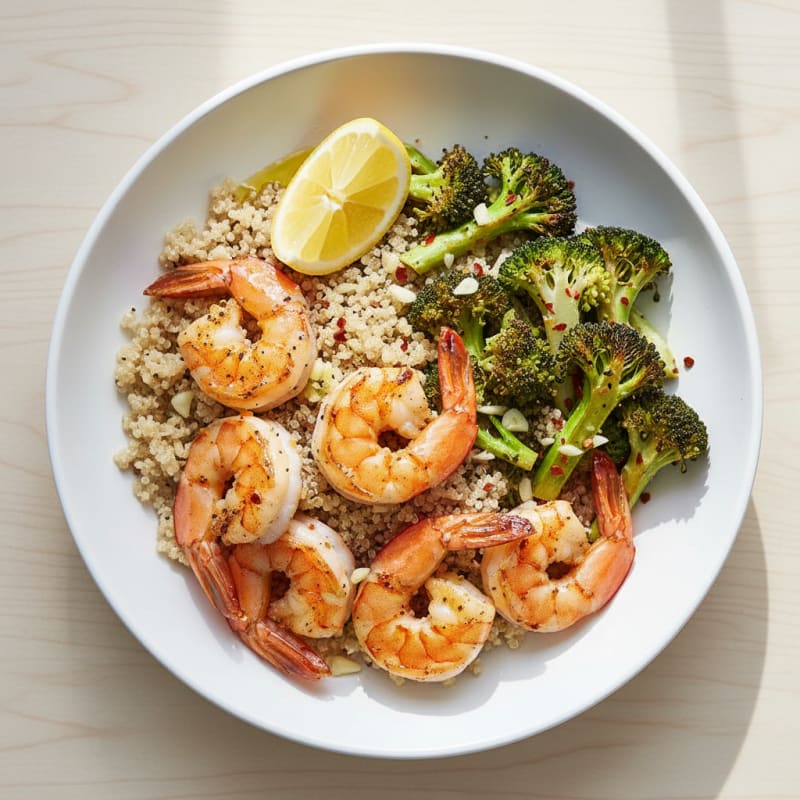 Grilled Shrimp and Quinoa Bowl with Roasted Broccoli