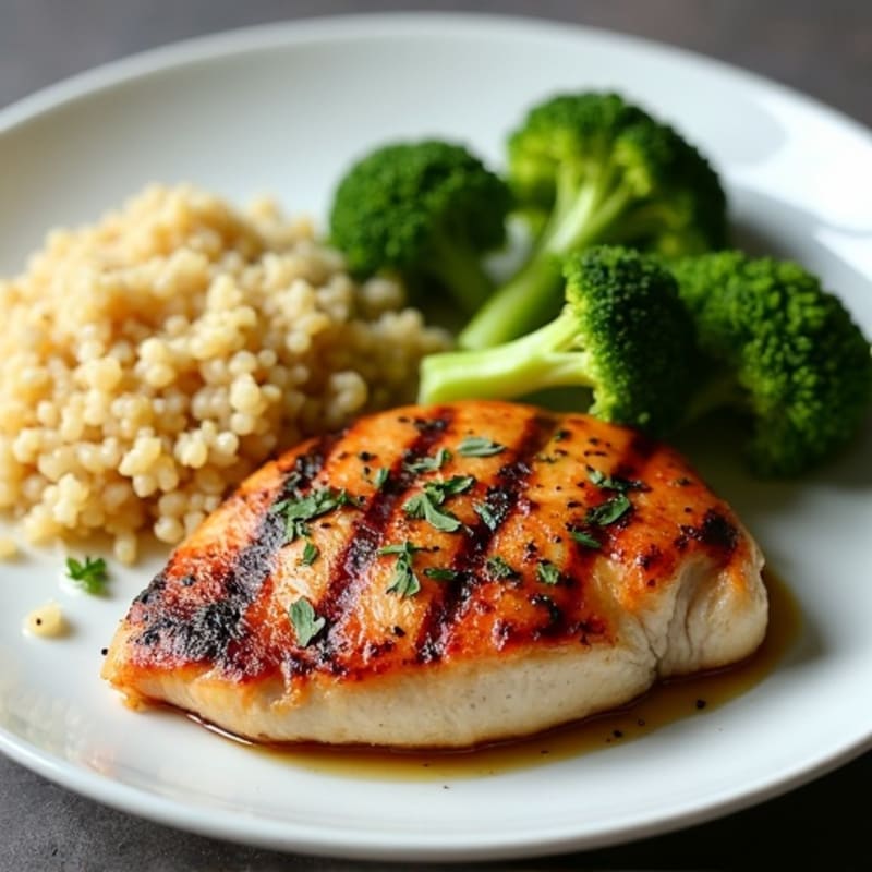 Grilled Chicken Breast with Roasted Broccoli and Quinoa