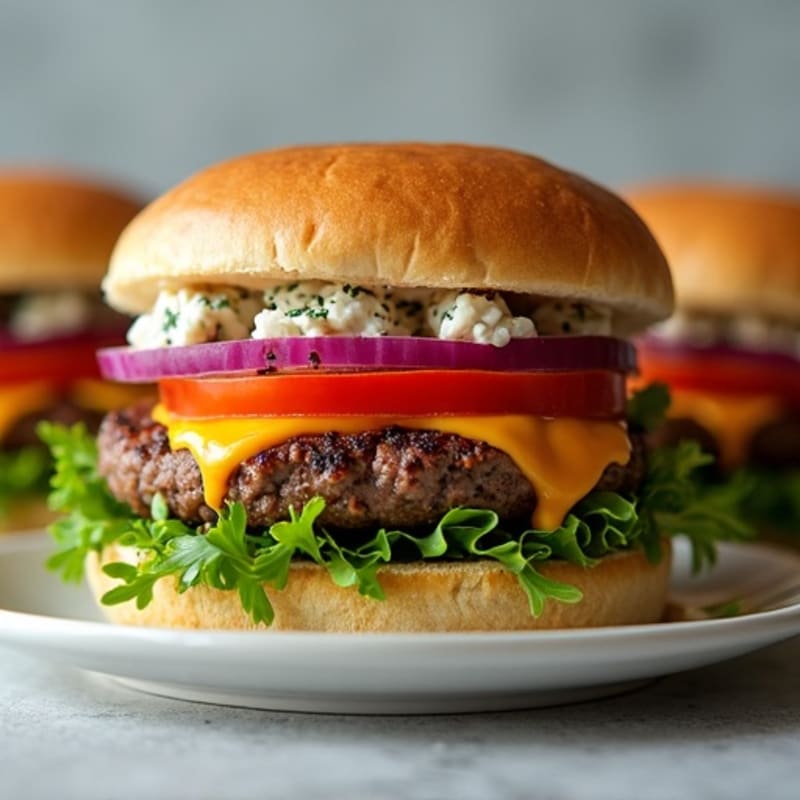 Lean Beef Burgers with Fresh Greens and Tangy Buffalo Blue Cheese