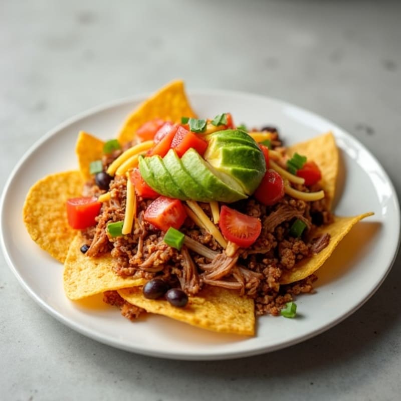 Lean Pulled Pork Crispy Nachos with Fresh Toppings