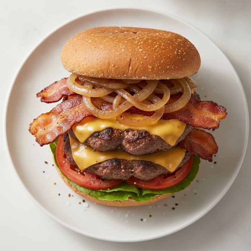 Double Bacon Cheeseburger with Caramelized Onions