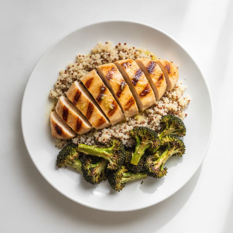 Grilled Chicken Breast with Quinoa and Roasted Broccoli