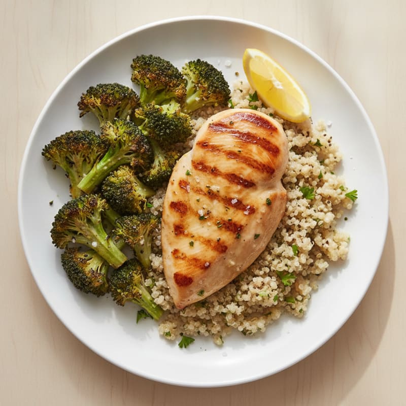 Grilled Chicken Breast with Quinoa and Roasted Broccoli