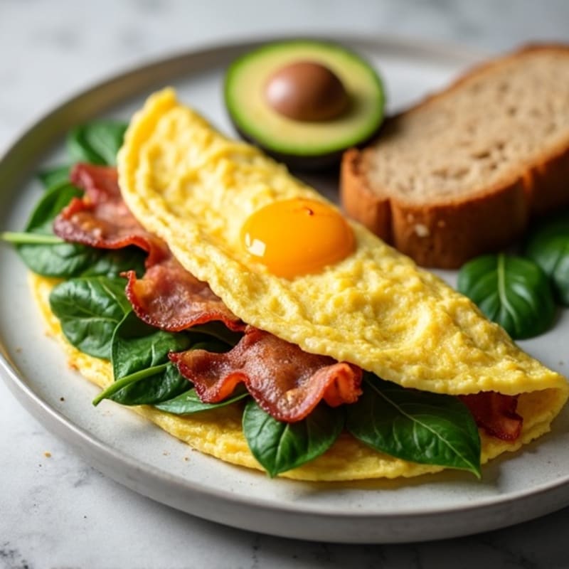 Egg White Spinach Omelet with Turkey Bacon