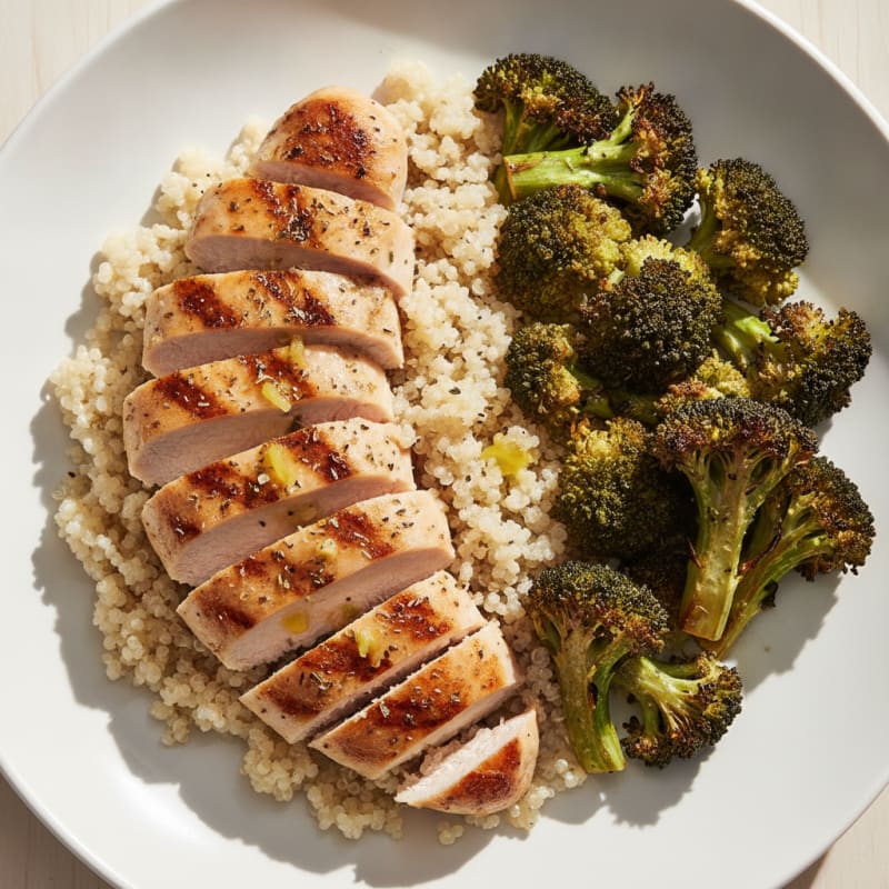 Grilled Chicken Breast with Quinoa and Roasted Broccoli