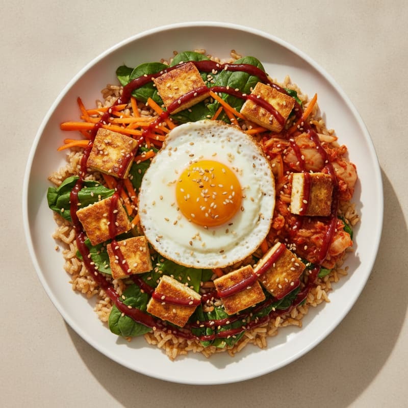 Kimchi Tofu Bibimbap with Fried Egg