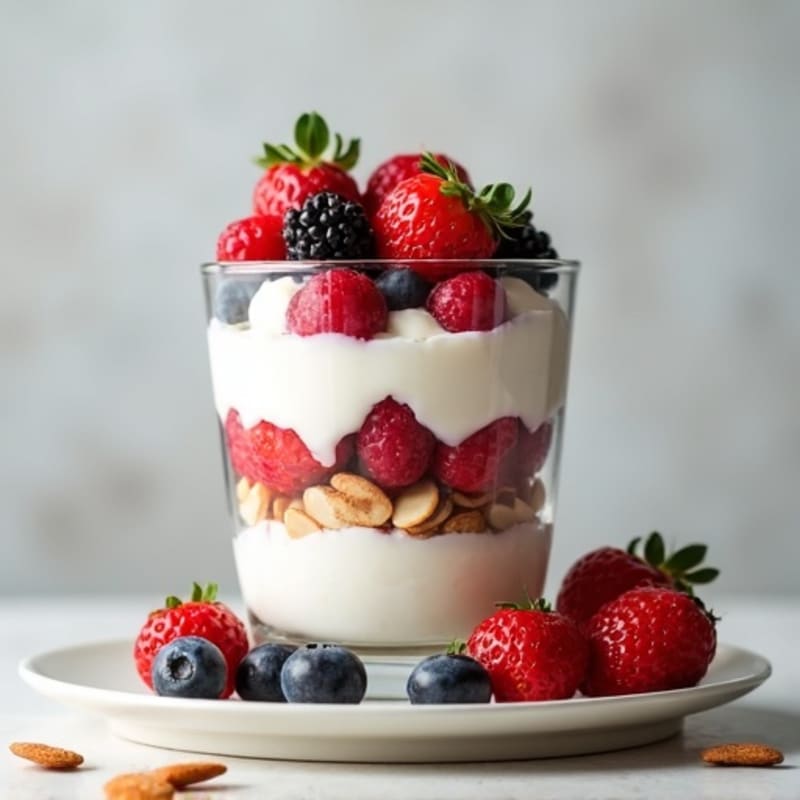 Creamy Greek Yogurt Protein Parfait with Berries and Almonds