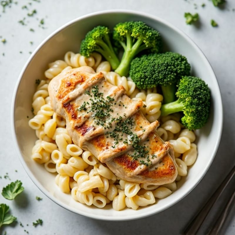 Creamy Lemon Herb Chicken Pasta with Roasted Broccoli
