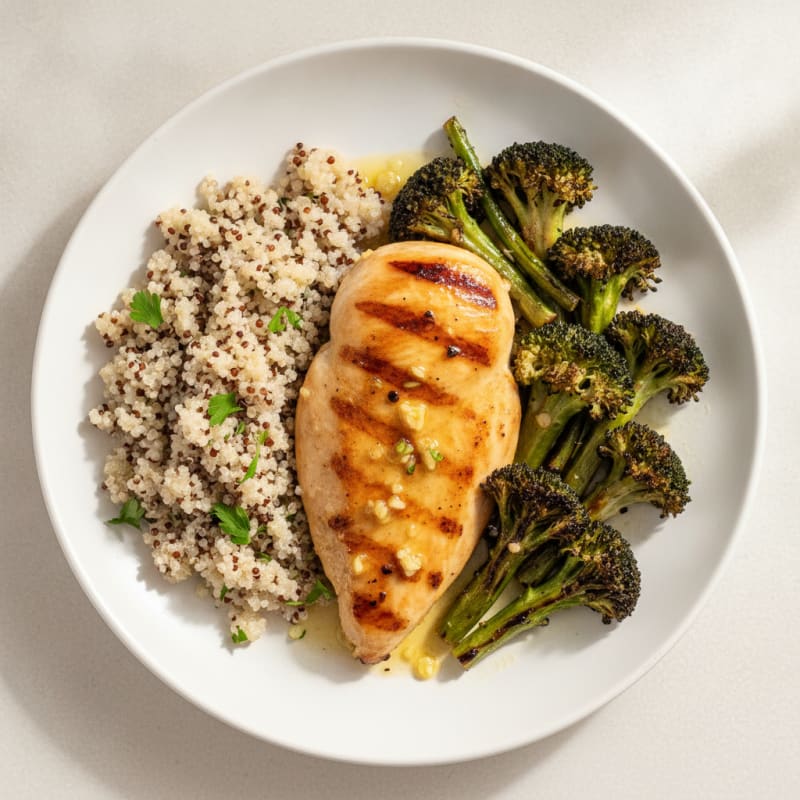 Grilled Chicken Breast with Roasted Broccoli and Quinoa