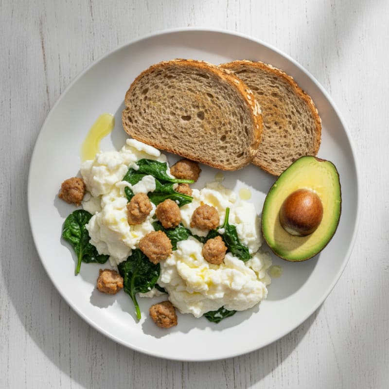 Egg White Scramble with Spinach and Turkey Sausage