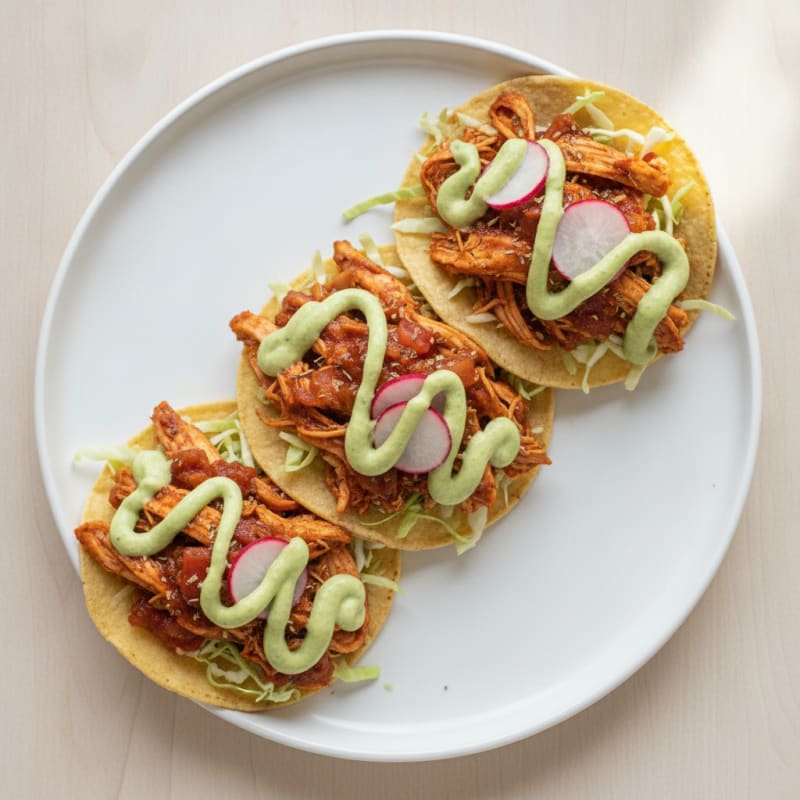 Chicken Tinga Tostadas with Avocado Crema