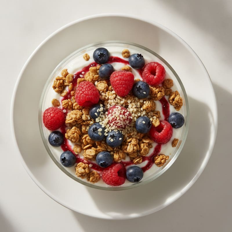 Creamy Greek Yogurt Parfait with Protein Granola and Mixed Berries