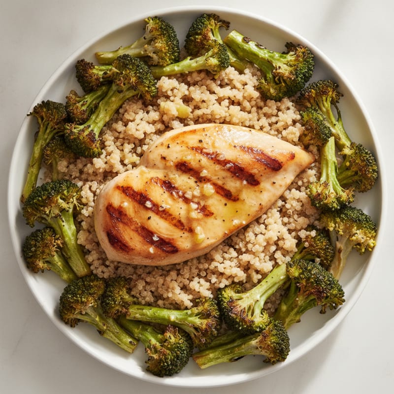 Grilled Chicken Breast with Roasted Broccoli and Quinoa