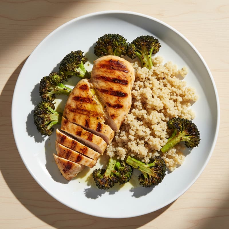 Grilled Chicken Breast with Quinoa and Roasted Broccoli