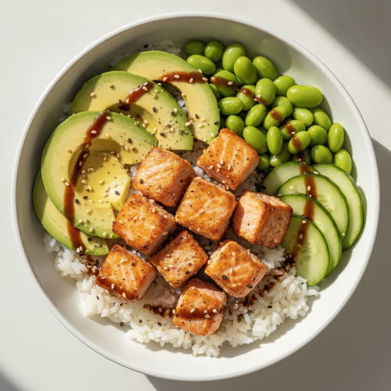 Sushi Rice Bowl with Salmon and Avocado