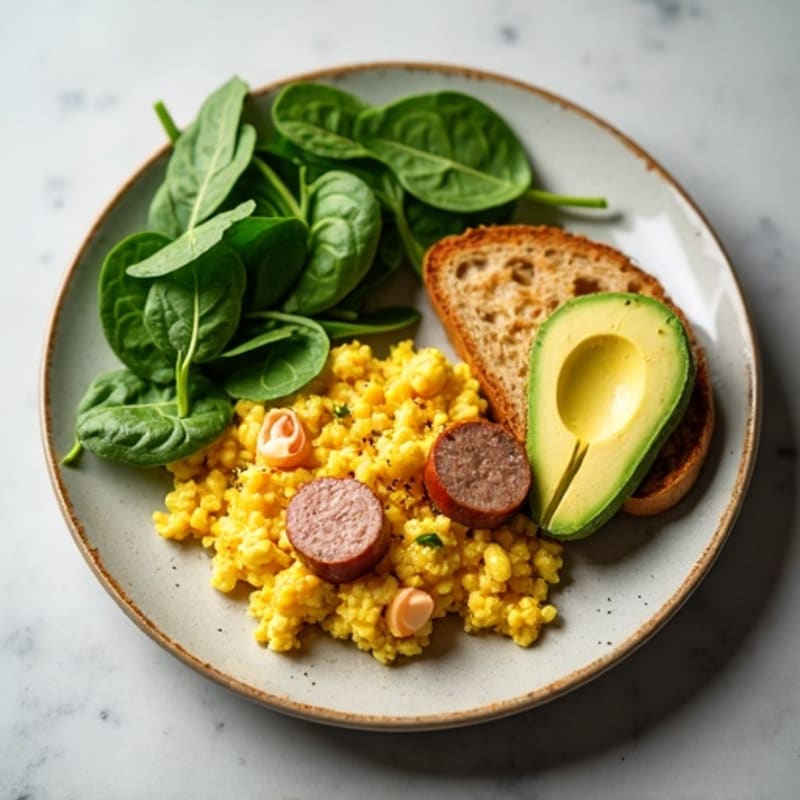 Egg White and Turkey Sausage Scramble with Spinach