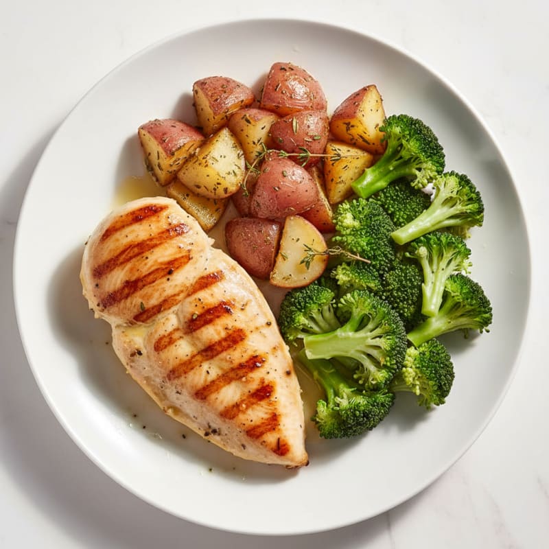 Grilled Chicken Breast with Roasted Potato and Steamed Broccoli