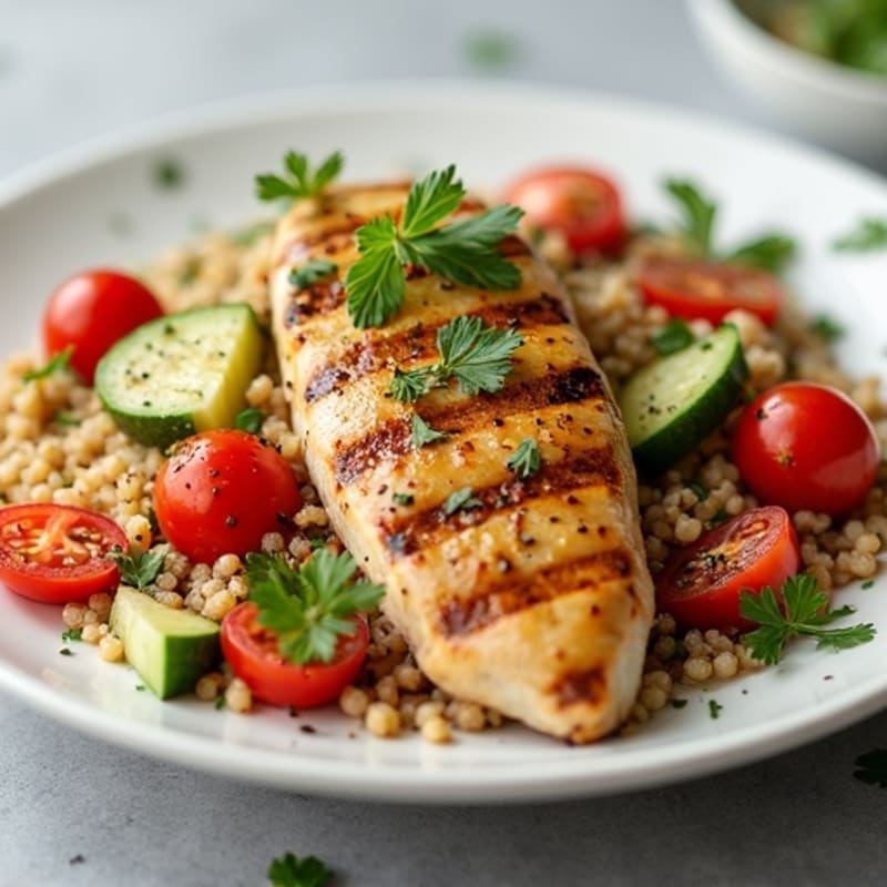 Grilled Chicken Breast with Crunchy Quinoa Salad and Lemon Vinaigrette