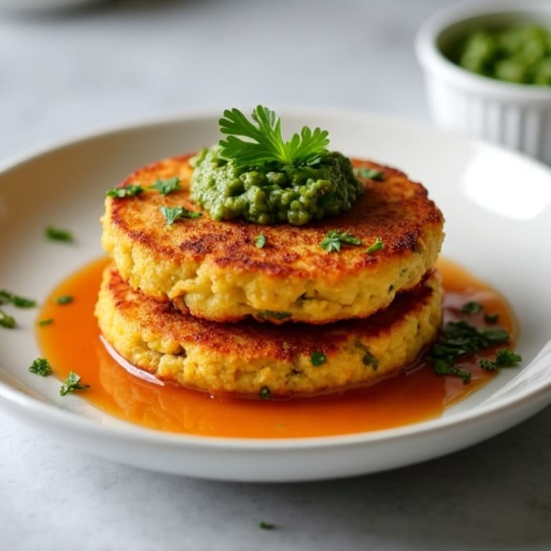 Crispy Spiced Potato and Chickpea Cakes with Tangy Cilantro Chutney
