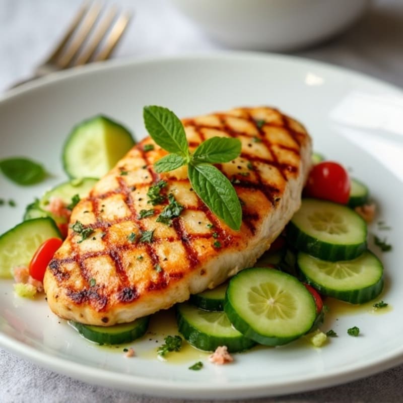 Grilled Chicken Breast with Cucumber Tomato Salad