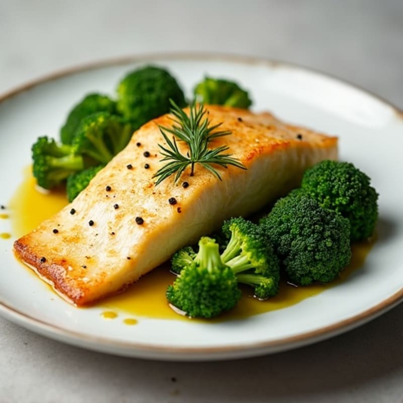 Seared Cod with Steamed Broccoli and Lemon