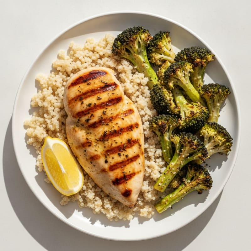 Grilled Chicken Breast with Quinoa and Roasted Broccoli