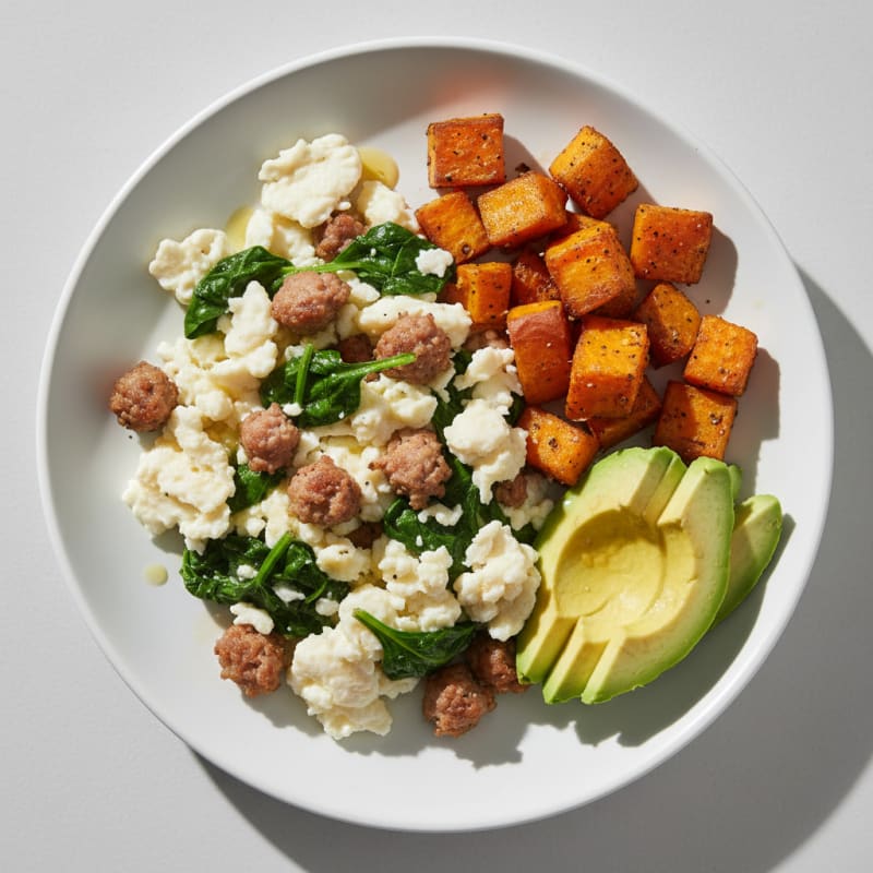 Egg White Scramble with Turkey Sausage and Spinach