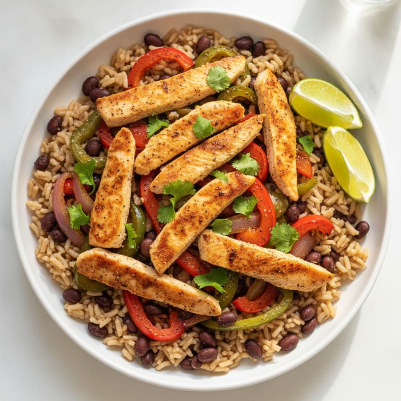 Chicken Fajita Bowl with Rice and Beans