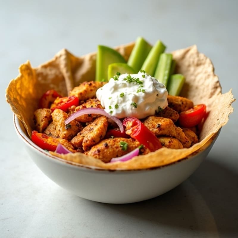 Chili-Lime Chicken with Creamy Cottage Cheese Tortilla Bowl