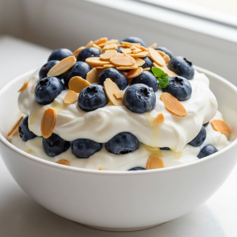 Creamy Greek Yogurt Protein Parfait with Almonds and Blueberries