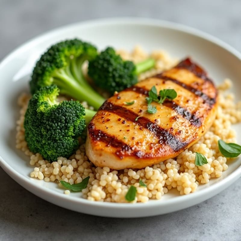 Grilled Chicken Breast with Quinoa and Roasted Broccoli