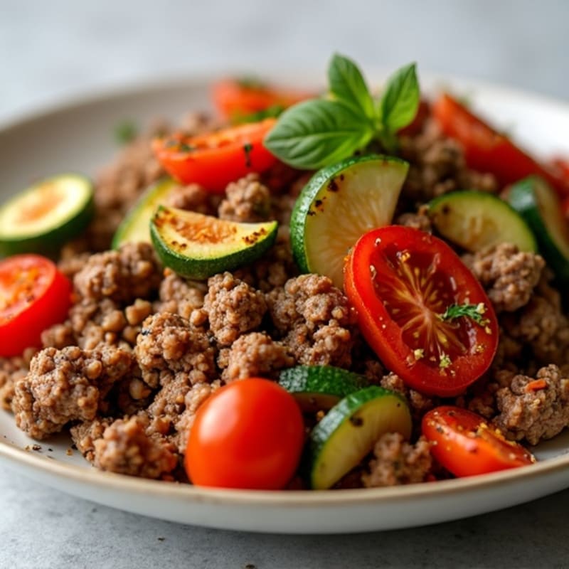 Lean Ground Beef and Roasted Vegetable Skillet
