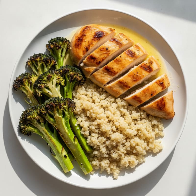 Grilled Chicken Breast with Roasted Broccoli and Quinoa