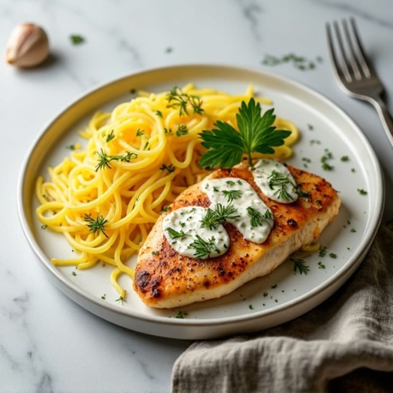 Creamy Herb-Roasted Chicken and Spaghetti Squash